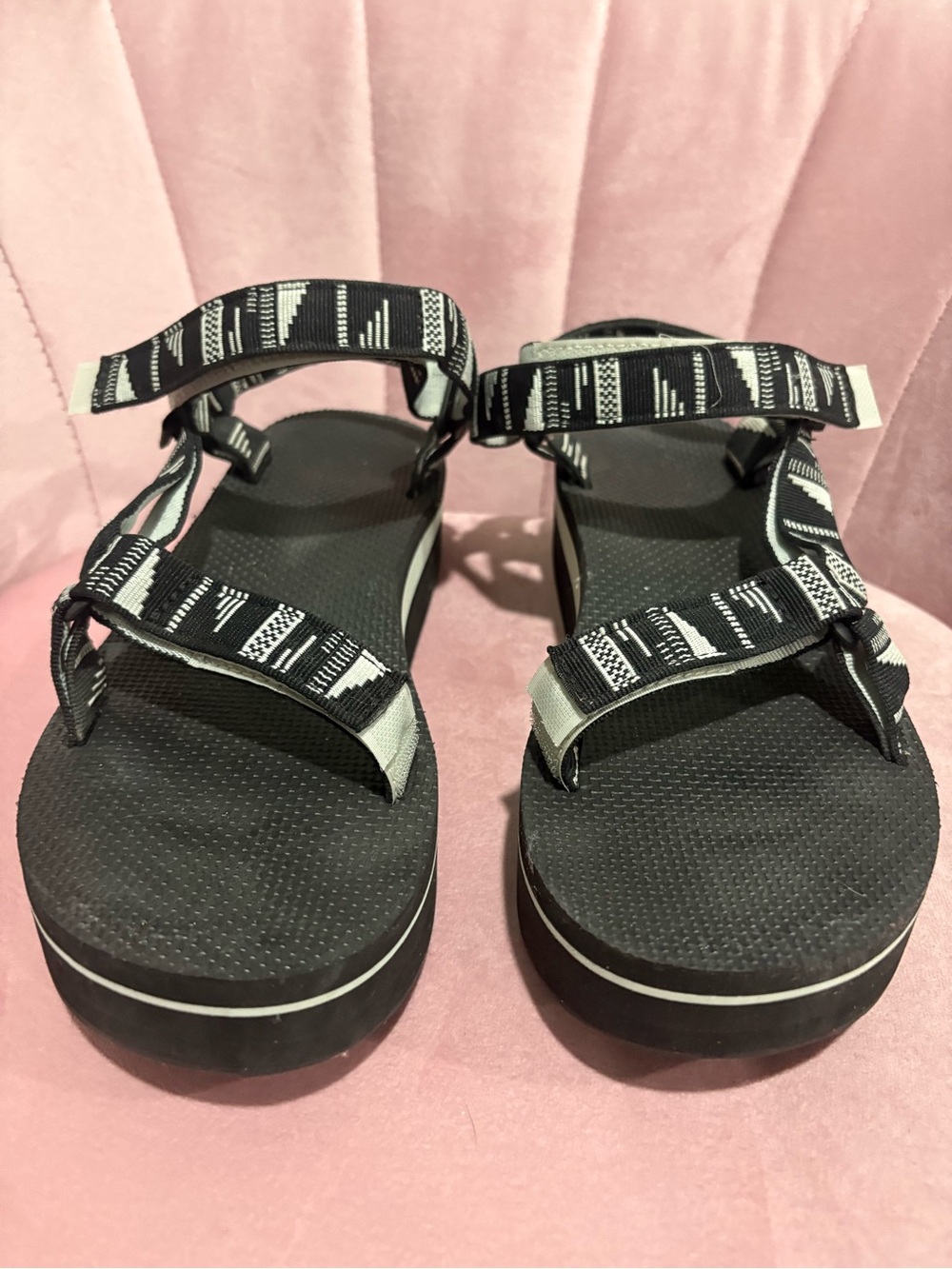 Teva Black and White Patterned Unisex Flatform Sandals